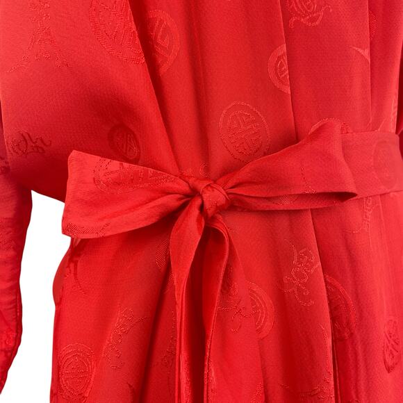 Vintage 70s Boho Red Silk Embroidered Dragon Unisex Kimono Robe Size M - Picture 13 of 15